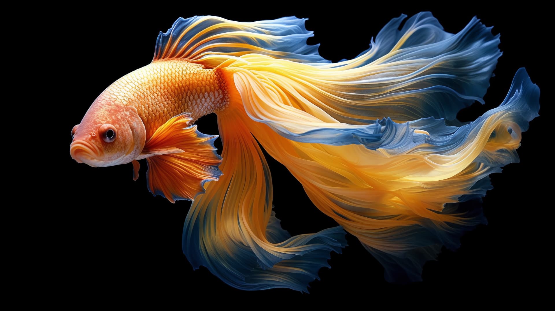 Golden fish with flowing blue and gold fins
