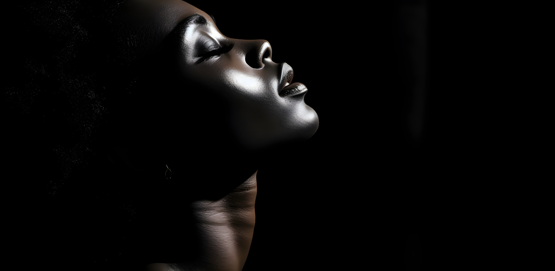 Portrait with luminous metallic makeup